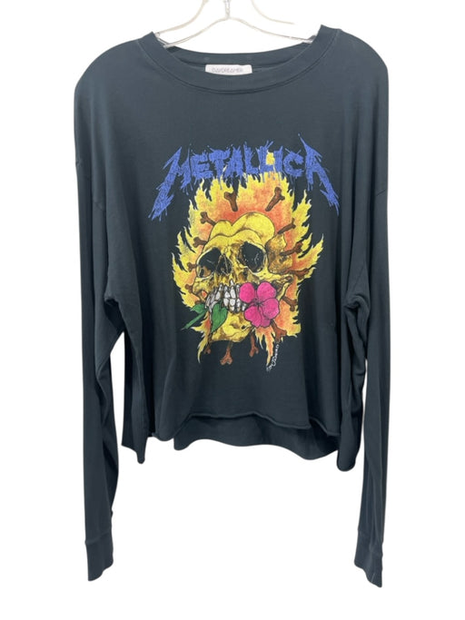 Daydreamer Size L Grey & Multi Cotton Graphic Long Sleeve rolled hem Top Grey & Multi / L