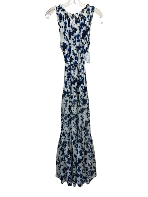 Elizabeth & James Size S Blue & White Silk Sleeveless Maxi Printed Dress Blue & White / S