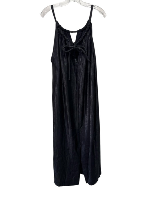 Heyson Size L Black Rayon Blend Tie Neck Sleeveless Shimmer Pockets Dress Black / L