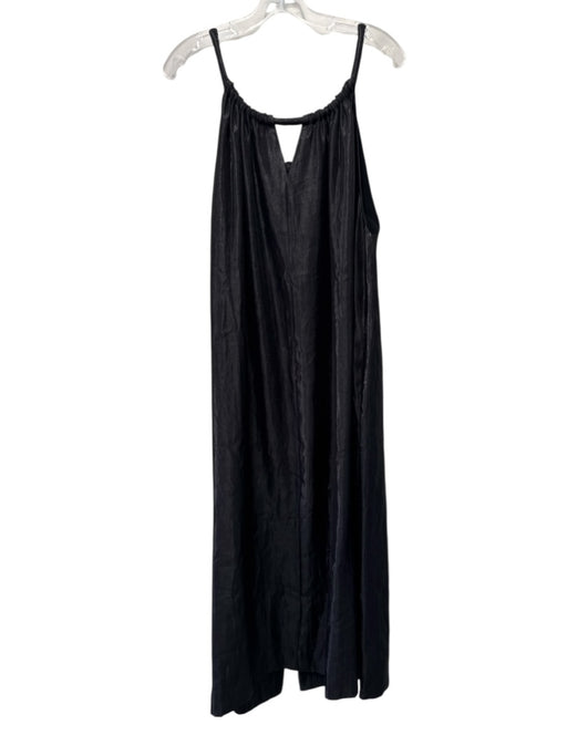 Heyson Size L Black Rayon Blend Tie Neck Sleeveless Shimmer Pockets Dress Black / L