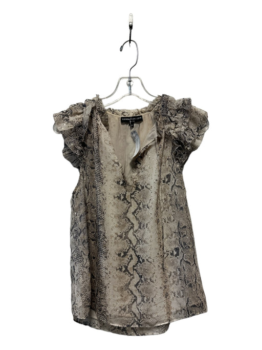 Generation Love Size XS Taupe & Gold Silk Flutter Sleeves Snake Print Top Taupe & Gold / XS