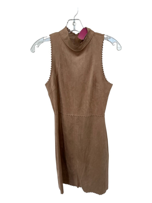 Aqua Size S Tan Vegan Suede Scallop Detail Sleeveless Back Zip Dress Tan / S