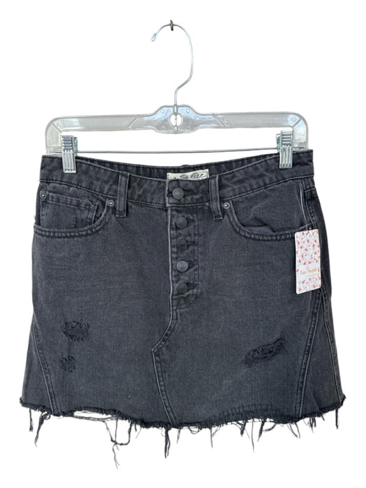 We The Free Size 28 Black Cotton Button Fly Denim Mini Skirt Black / 28