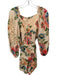 Farm Rio Size M Peach & Green Linen Blend Long Balloon Sleeve Botanical Romper Peach & Green / M