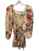 Farm Rio Size M Peach & Green Linen Blend Long Balloon Sleeve Botanical Romper Peach & Green / M