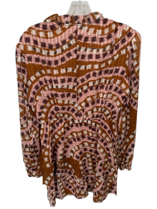 Marie Oliver Size XS Brown & Peach Silk Blend Long Balloon Sleeve Squares Dress Brown & Peach / XS
