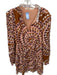 Marie Oliver Size XS Brown & Peach Silk Blend Long Balloon Sleeve Squares Dress Brown & Peach / XS