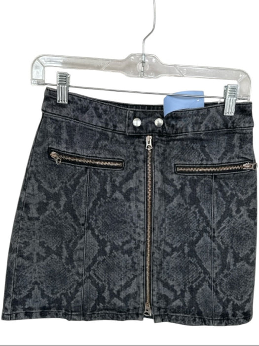 Rag & Bone Size 2 Black & Gray Cotton Blend Front Zip Mini Snake Print Skirt Black & Gray / 2