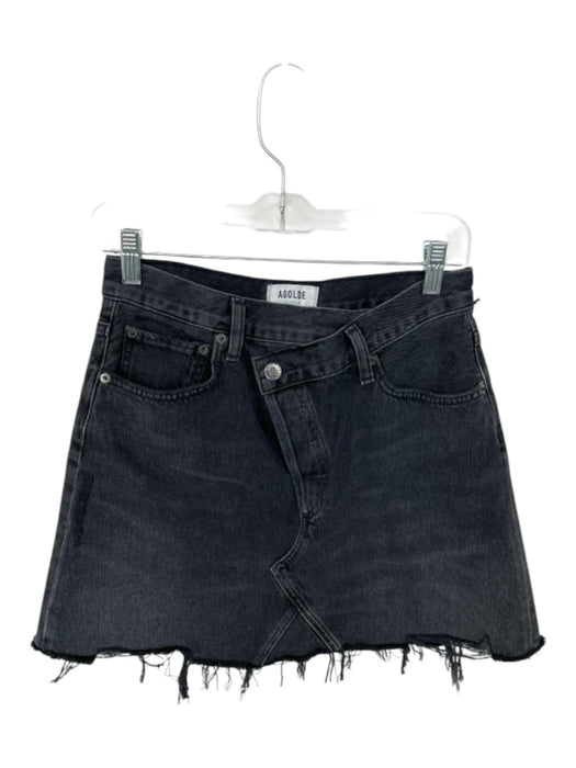 Agolde Size 27 Charcoal Organic Cotton Criss Cross Raw Hem Denim Skirt Charcoal / 27