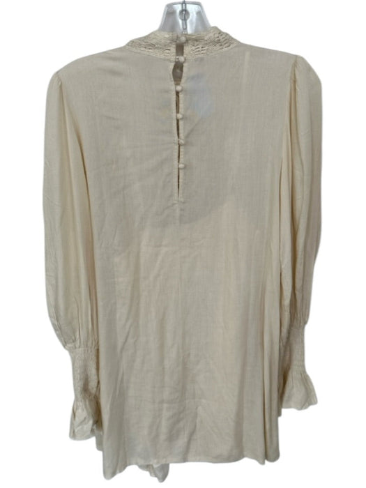 FP One Size XS Cream Long Balloon Sleeve Lace Detail Slip Dress Cream / XS