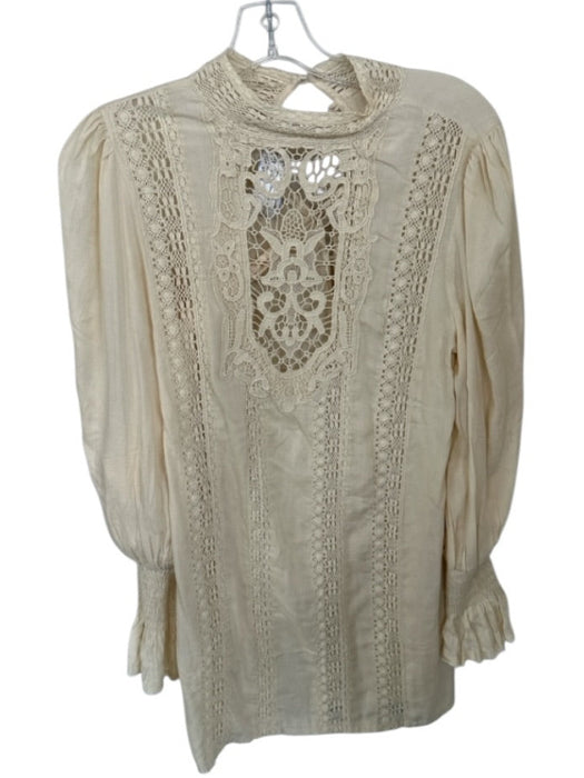 FP One Size XS Cream Long Balloon Sleeve Lace Detail Slip Dress Cream / XS