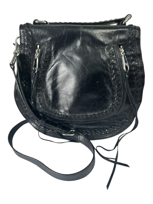 Rebecca Minkoff Black Polished Leather Flap Saddle Bag Crossbody Bag Black / M