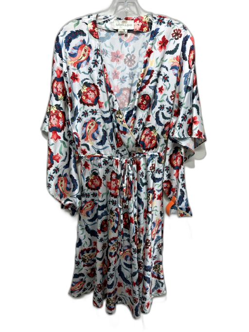 Sachin & Babi Size 6 White, Blue, Red Polyester Surplice Drape Sleeve Dress White, Blue, Red / 6