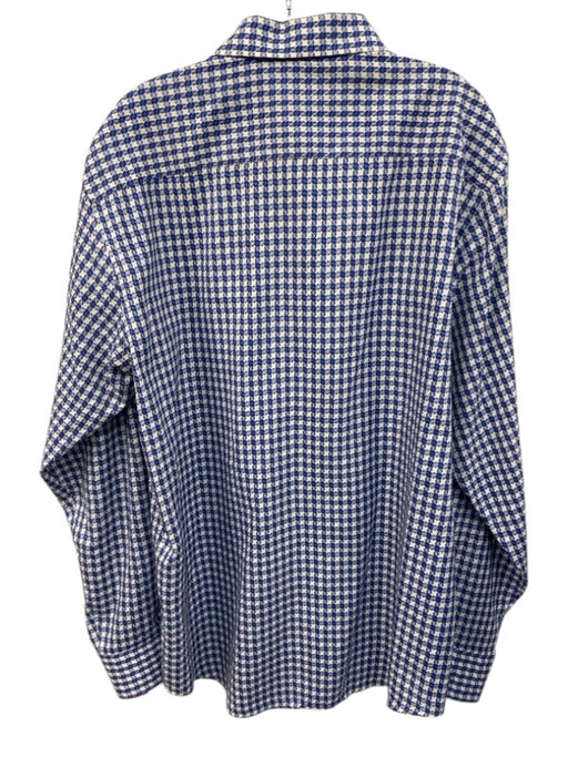 Bugatchi Size Est L White & Blue Cotton All Over Print Men's Long Sleeve Shirt White & Blue / Est L