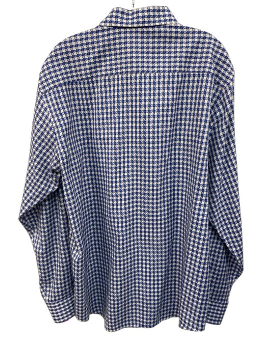 Bugatchi Size Est L White & Blue Cotton All Over Print Men's Long Sleeve Shirt White & Blue / Est L