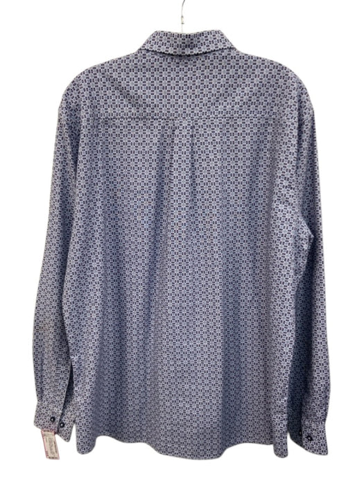 Bugatchi Size Est L White & Blue Cotton All Over Print Men's Long Sleeve Shirt White & Blue / Est L