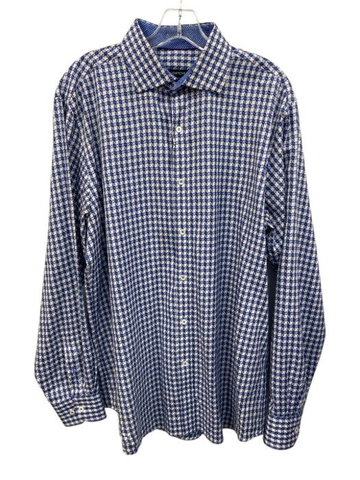Bugatchi Size Est L White & Blue Cotton All Over Print Men's Long Sleeve Shirt White & Blue / Est L