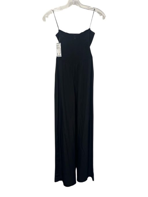 Gilner Farrar Size Small Black Silk Strapless Shirred Wide Leg Jumpsuit Black / Small
