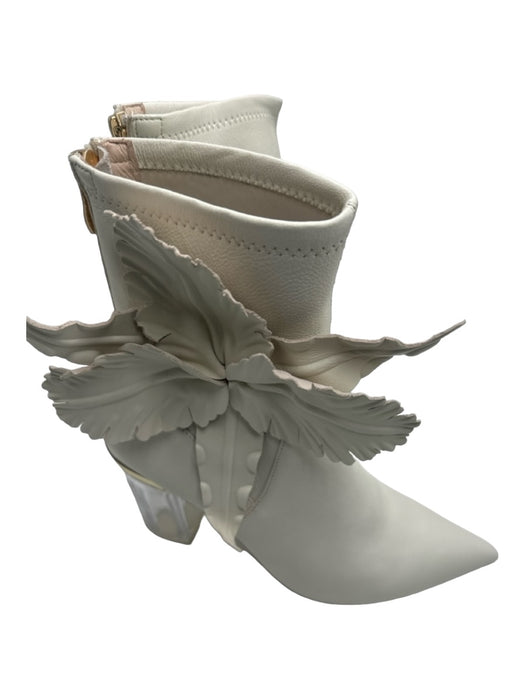 Cecilia Shoe Size 8.5 White Leather Floral Application Calf High Booties White / 8.5