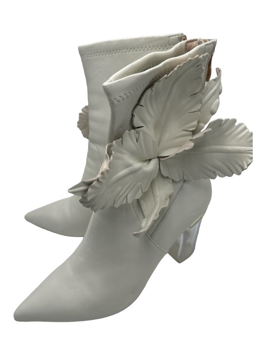 Cecilia Shoe Size 8.5 White Leather Floral Application Calf High Booties White / 8.5