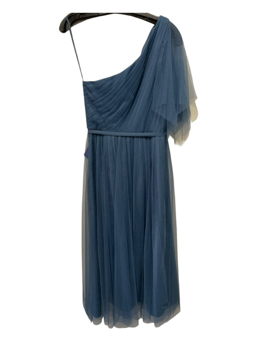 Marchesa Notte Bridesmaids Size 2 Slate Blue One Shoulder Pleated Sheer Gown Slate Blue / 2