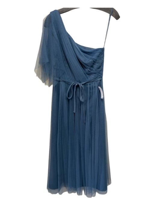 Marchesa Notte Bridesmaids Size 2 Slate Blue One Shoulder Pleated Sheer Gown Slate Blue / 2