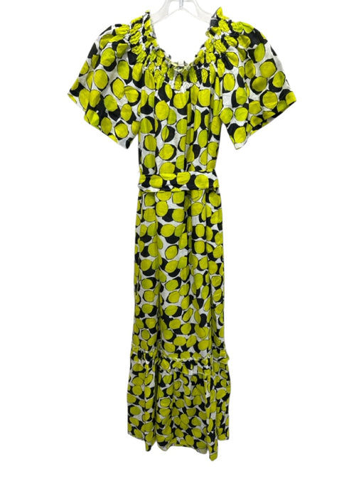 Tyler Boe Size XS Green, Black, White Linen Dots Ruffle Detail Dress Green, Black, White / XS
