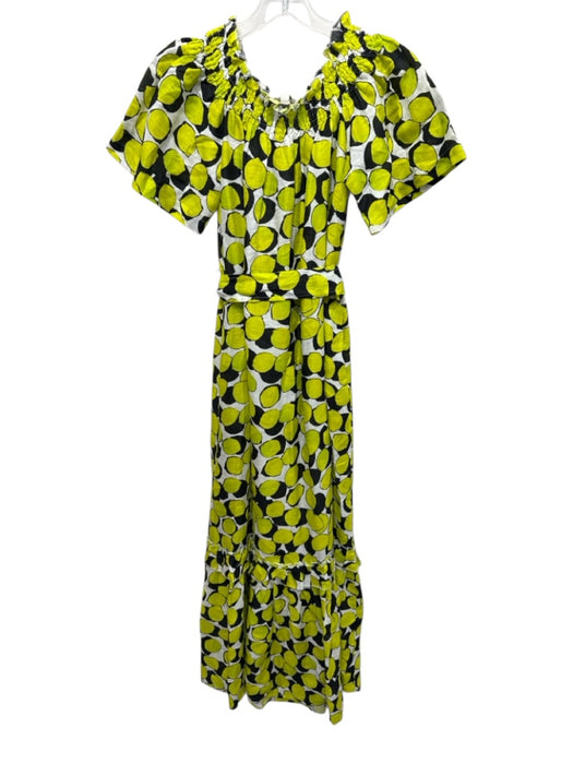 Tyler Boe Size XS Green, Black, White Linen Dots Ruffle Detail Dress Green, Black, White / XS