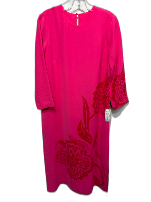 Trina Turk Size 2 Pink & Red Polyester floral print Leg Slit Long Sleeve Dress Pink & Red / 2