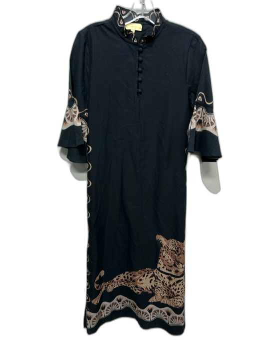 Isla Payal Size XS Black, Brown, Multi Cotton Abstract Print Leg slits Dress Black, Brown, Multi / XS