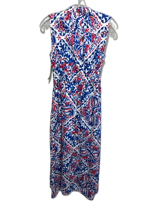 Banjanan Size XS White, Blue, Red Cotton Abstract Print Quarter Button Dress White, Blue, Red / XS