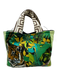 Green, Brown, Multi Silk Pleather Magnetic Clasp Top Handles Hand Bag Green, Brown, Multi / S