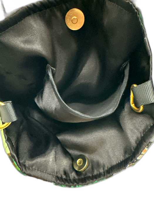 Green, Brown, Multi Silk Pleather Magnetic Clasp Top Handles Hand Bag Green, Brown, Multi / S