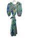 OOPSCOOL Size XS Green & Multi Polyester Puff Short Sleeve Floral Print Dress Green & Multi / XS