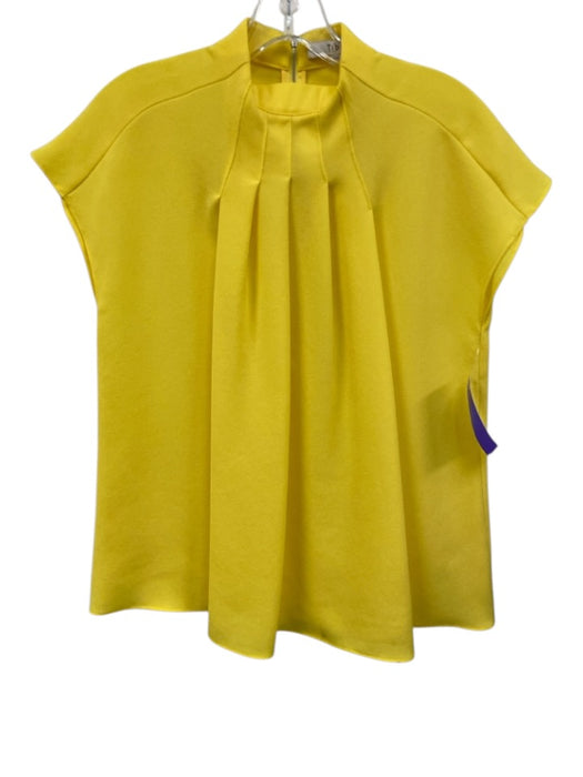 Tibi Size XXS Yellow Triacetate & Polyester Cap Sleeve Pleated Mock Neck Top Yellow / XXS