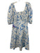 Olivia James the Label Size XS Blue & White Cotton Short Puff Sleeve Midi Dress Blue & White / XS