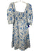 Olivia James the Label Size XS Blue & White Cotton Short Puff Sleeve Midi Dress Blue & White / XS