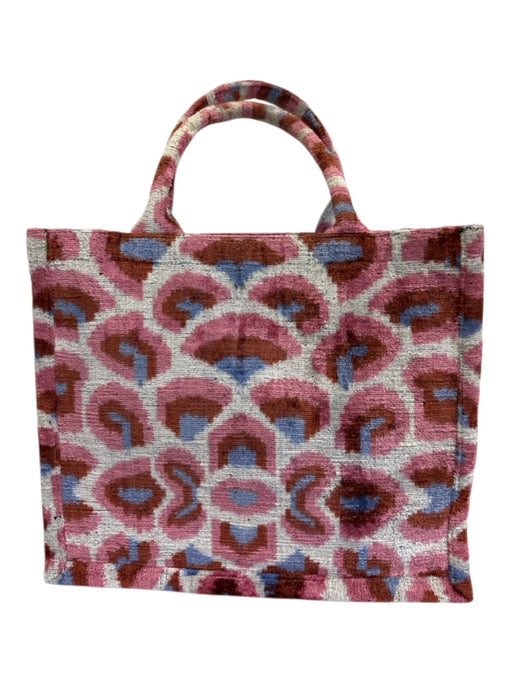Baldiz Pink, Orange, Blue Velvet Top Handles Abstract Print Tote Bag Pink, Orange, Blue / M/L