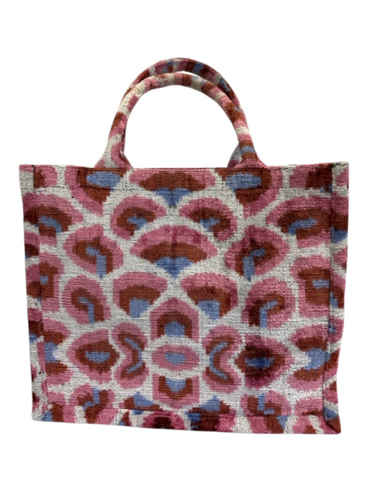 Baldiz Pink, Orange, Blue Velvet Top Handles Abstract Print Tote Bag Pink, Orange, Blue / M/L