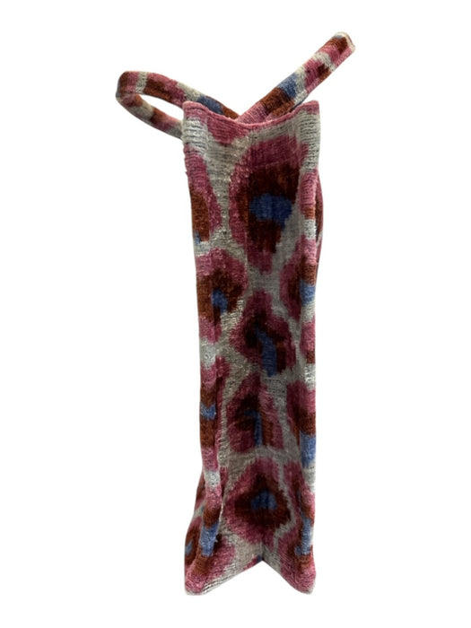 Baldiz Pink, Orange, Blue Velvet Top Handles Abstract Print Tote Bag Pink, Orange, Blue / M/L