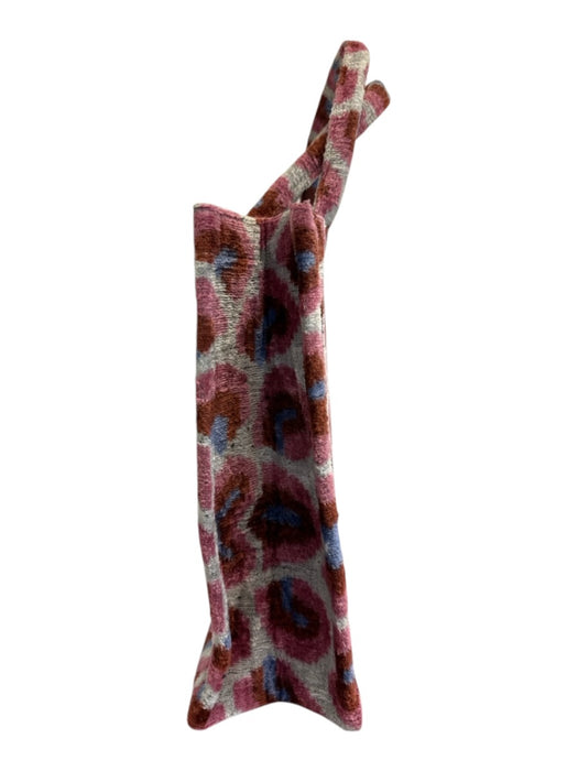 Baldiz Pink, Orange, Blue Velvet Top Handles Abstract Print Tote Bag Pink, Orange, Blue / M/L