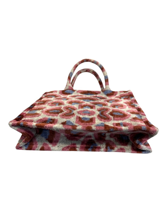 Baldiz Pink, Orange, Blue Velvet Top Handles Abstract Print Tote Bag Pink, Orange, Blue / M/L