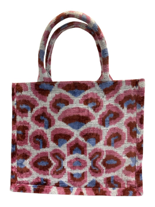Baldiz Pink, Orange, Blue Velvet Top Handles Abstract Print Tote Bag Pink, Orange, Blue / M/L