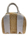 MME. Mink Beige & Gray Wicker Grosgrain Ribbon Woven Top Handle Basket Bag Beige & Gray / L