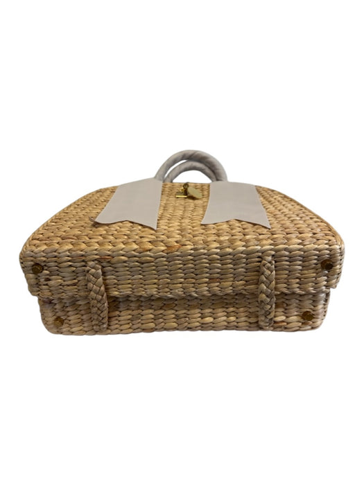 MME. Mink Beige & Gray Wicker Grosgrain Ribbon Woven Top Handle Basket Bag Beige & Gray / L