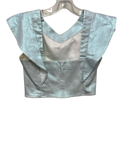 Koch Size S Seafoam Green Cotton & Lurex Ruffle Cap Sleeve Metallic Crop Top Seafoam Green / S