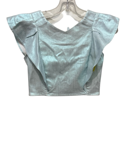 Koch Size S Seafoam Green Cotton & Lurex Ruffle Cap Sleeve Metallic Crop Top Seafoam Green / S