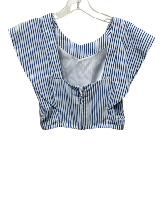 Koch Size S Blue & White Polyester Ruffle Cap Sleeve Stripe Crop Top Blue & White / S