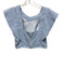 Koch Size S Blue & White Polyester Ruffle Cap Sleeve Stripe Crop Top Blue & White / S