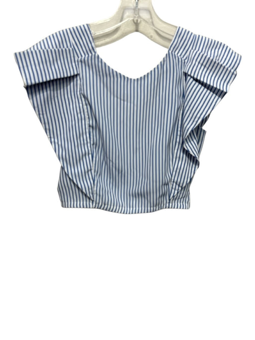Koch Size S Blue & White Polyester Ruffle Cap Sleeve Stripe Crop Top Blue & White / S